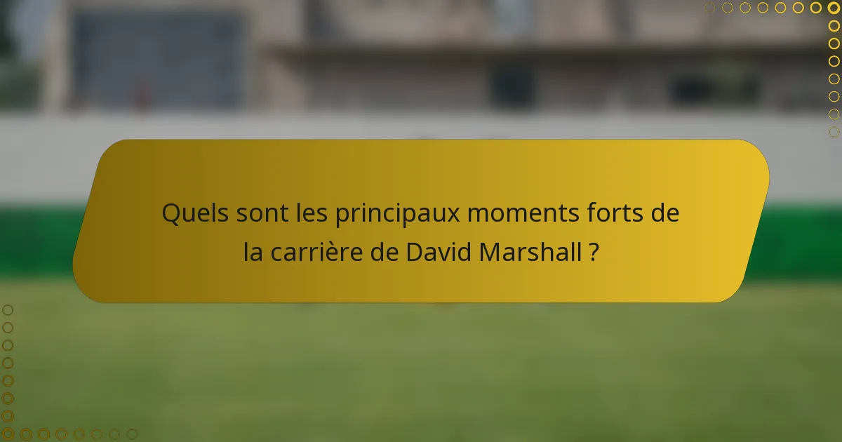 Quels sont les principaux moments forts de la carrière de David Marshall ?